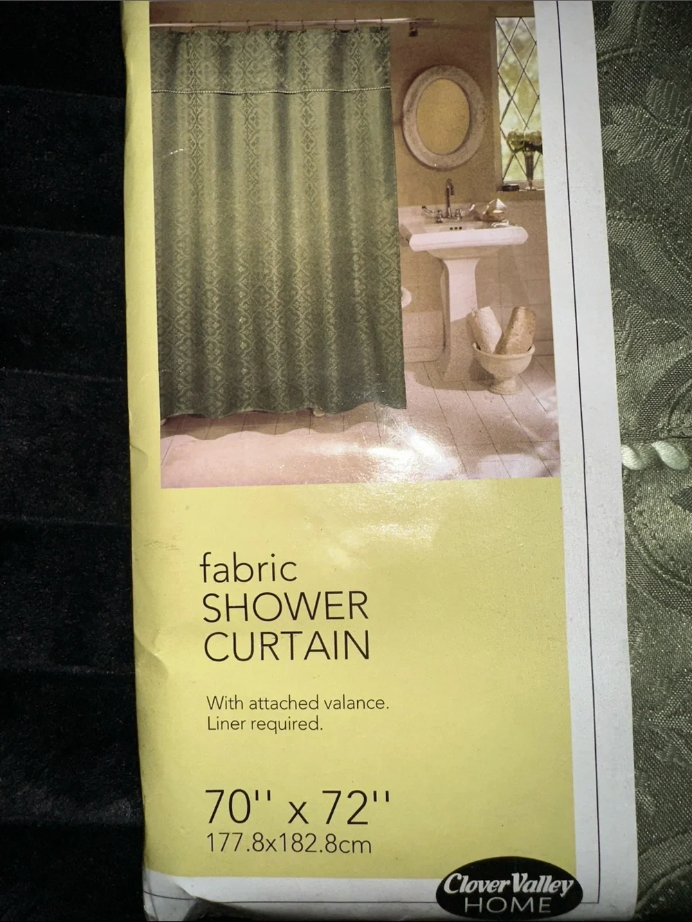 Green Fabric Shower Curtain with Valance
